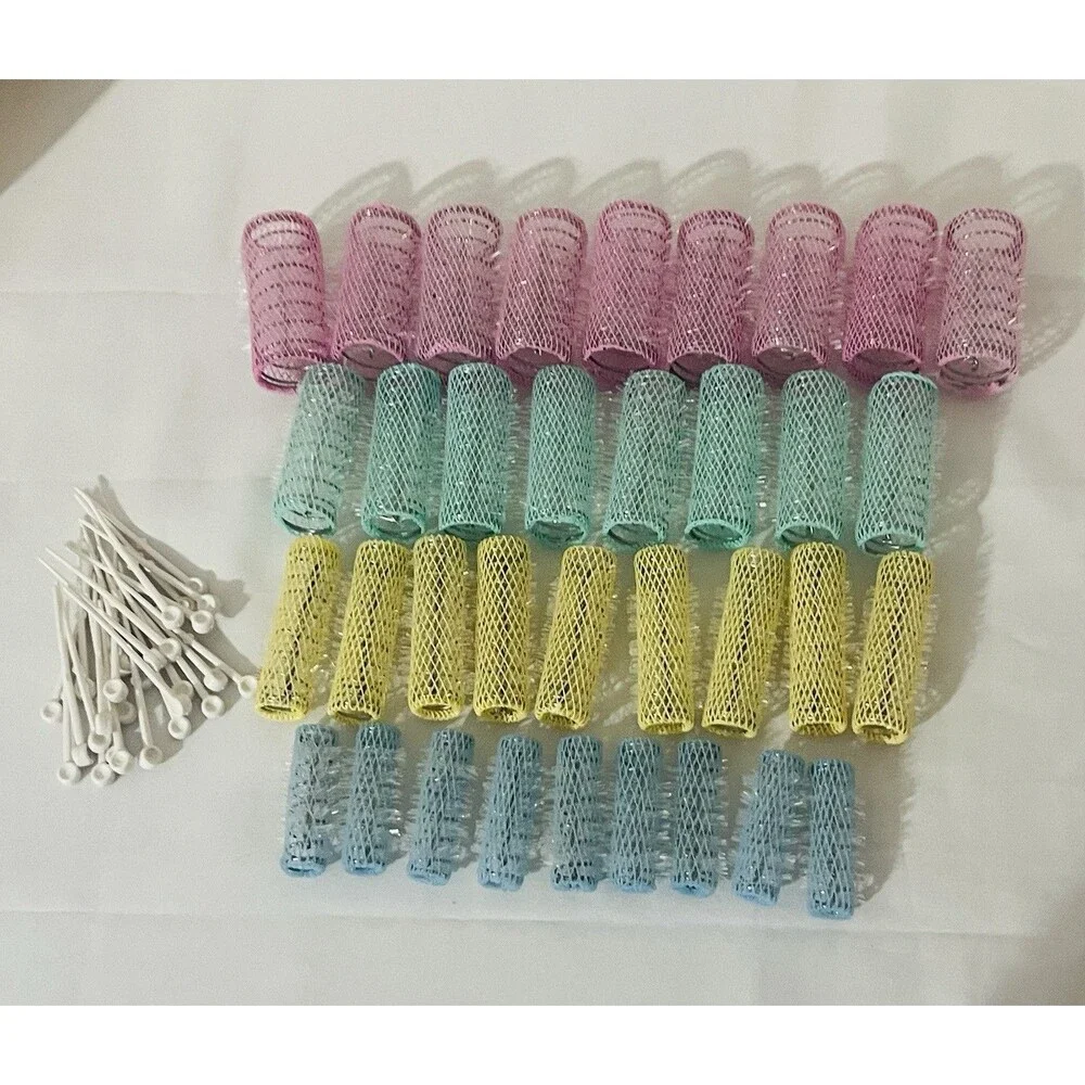 Vintage Goody Wire Brush Mesh Hair Rollers Curlers with Picks 35 Pc Retro Salon